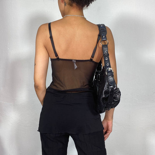 Vintage 2000's Lingerie Blue Bra Top with Black Mesh Detail (S)