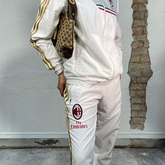 Vintage 90's Adidas White Tracksuit Set with Golden Stripes (M)