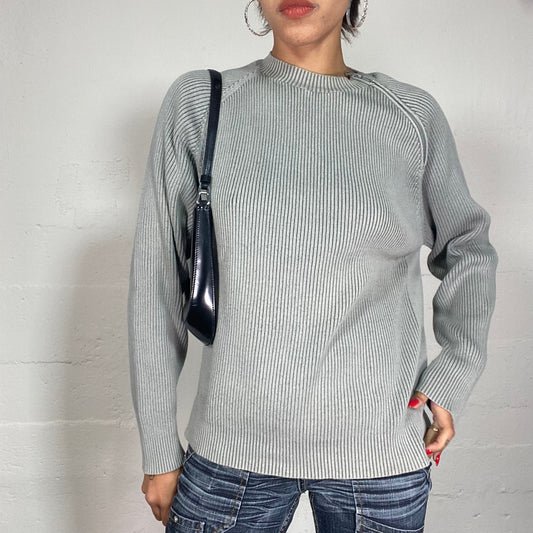 Vintage 90's Classic Stone Grey Pullover with Neck Side Zip Up Detail (L)