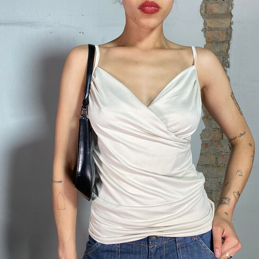 Vintage 2000's Classic White Draped V-Neck Top (S)