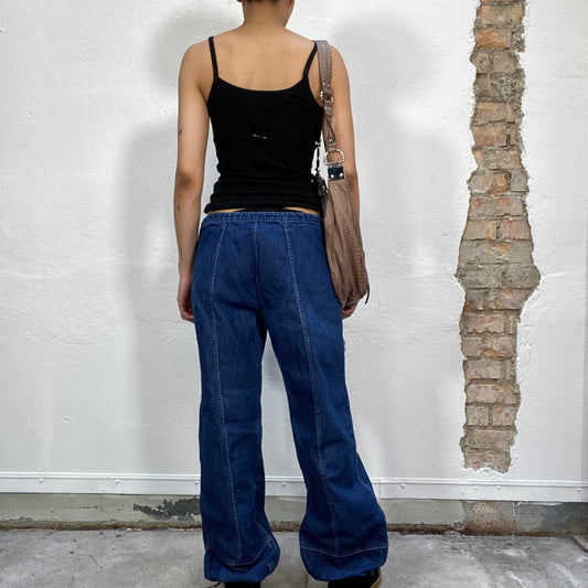 Vintage 2000's Skater Baggy Denim Cargo Pants with Red Pocket Detail (M)