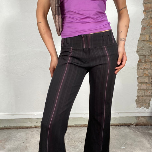 Vintage 2000's Downtown Girl Black Flared Pans with Pink Stripes (S)