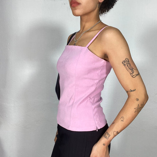 Vintage 2000's Funky Baby Pink Faux Suede Top (S)
