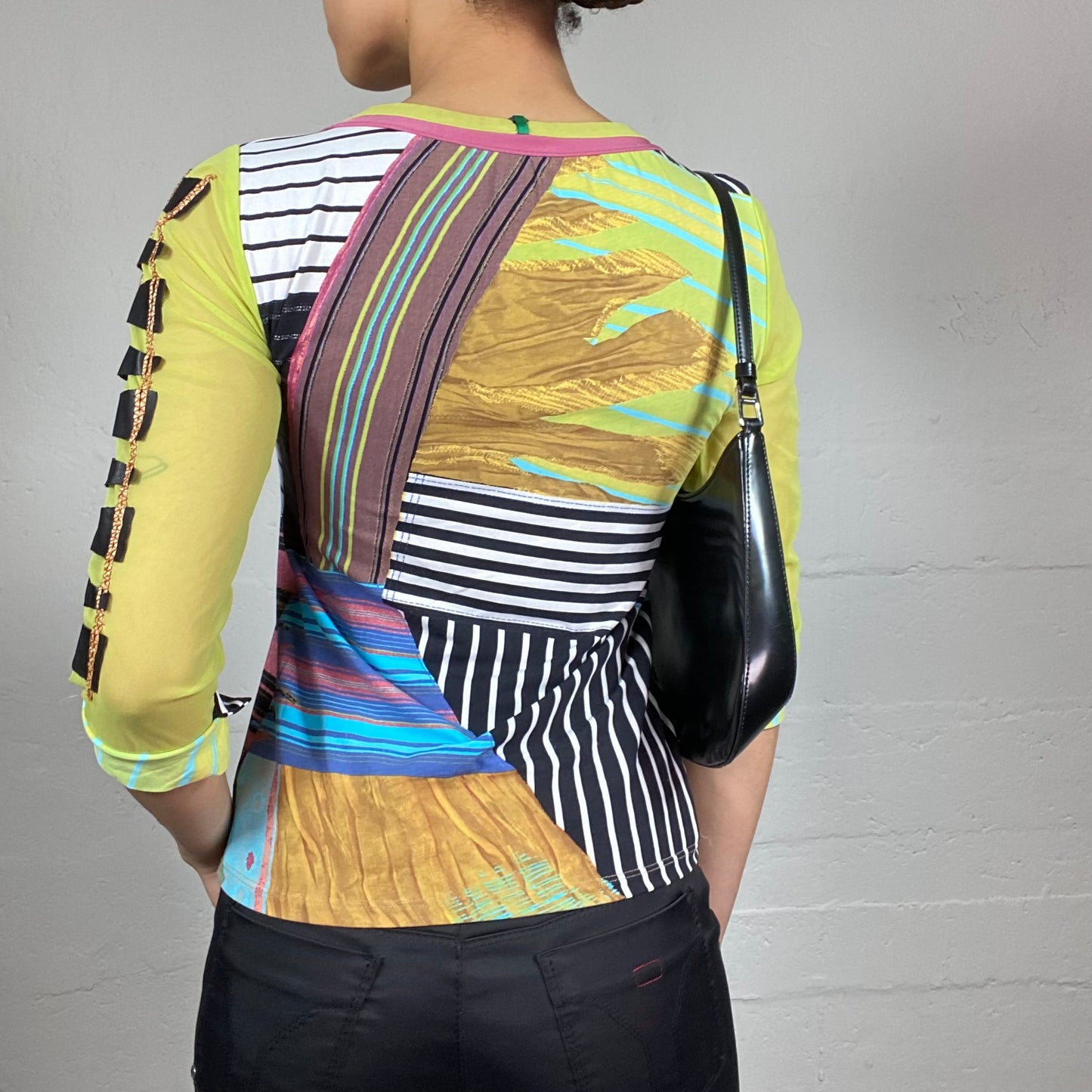Vintage 2000's Save the Queen Funky Longsleeve Top with Mixed Stripes Print Detail (M)