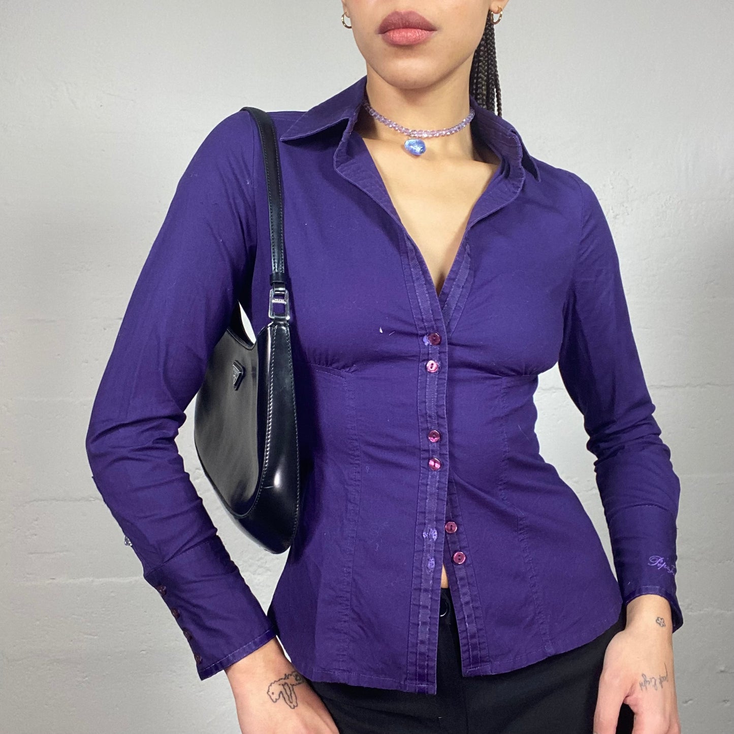 Vintage 90's Pepe Jeans Phoebe Buffay Purple Button Up Shirt (S)