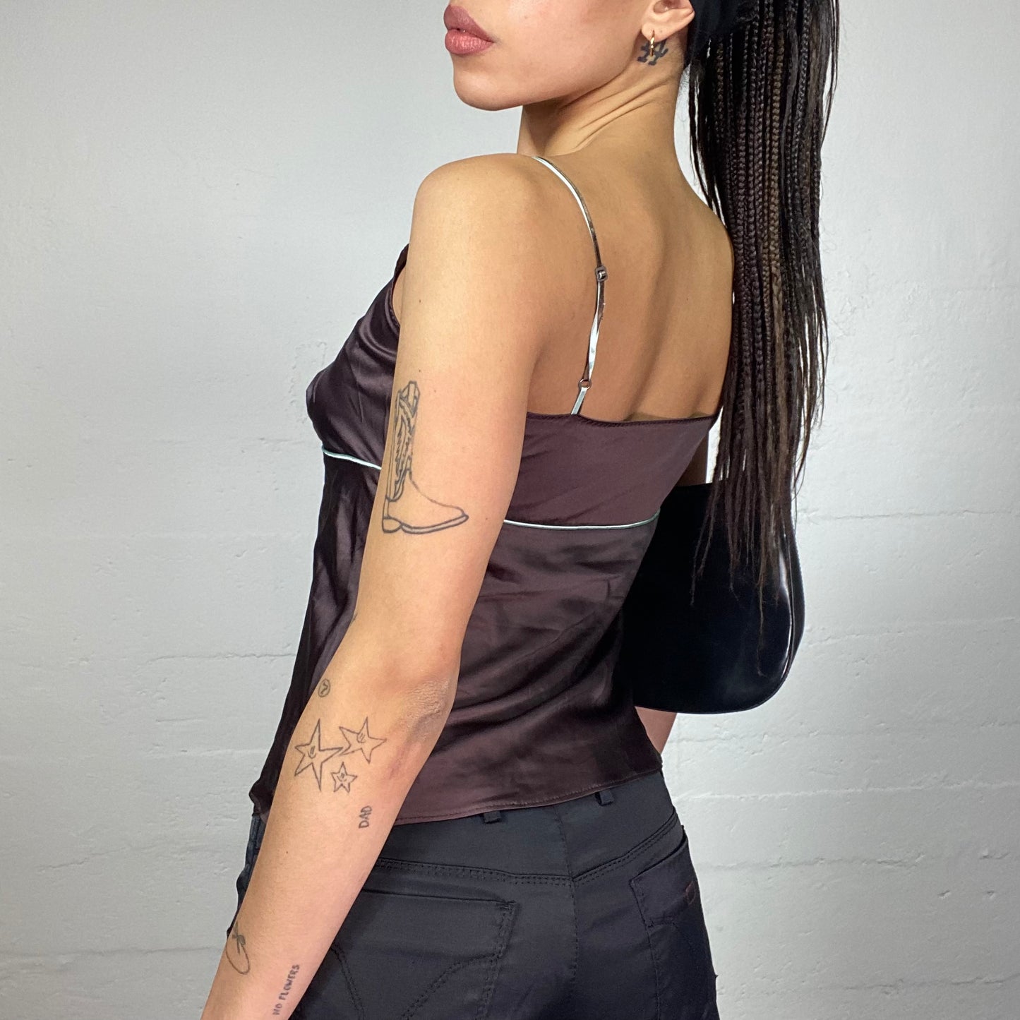Vintage 2000's Indie Brown Satin V-Neck Top (S)