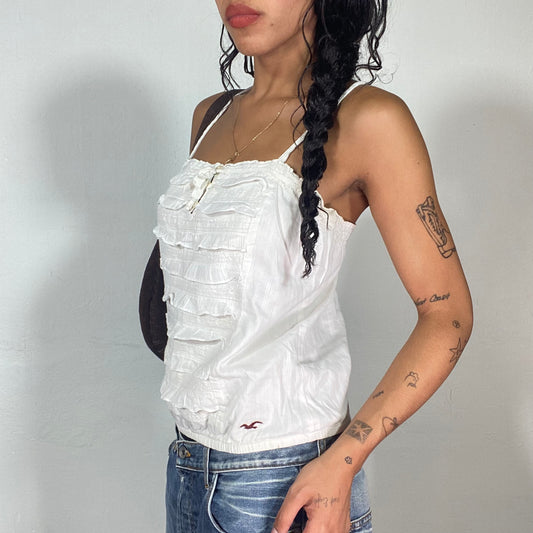 Vintage 2000's Hollister Downtown Girl White Top with Frilled Detail (S/M)