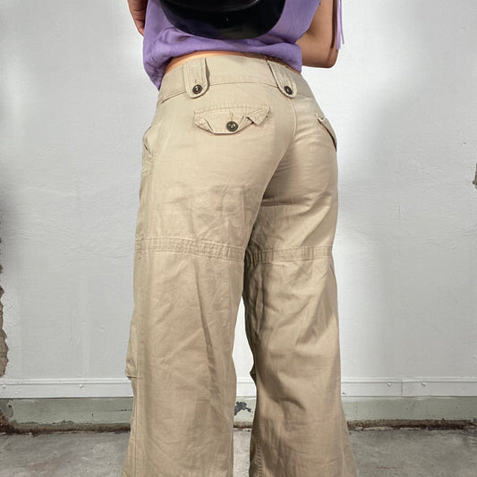 Vintage 90's Steet Style Beige Cargo Pants with Scrunched Detail (S)