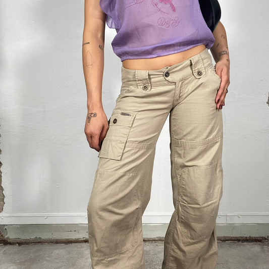 Vintage 90's Steet Style Beige Cargo Pants with Scrunched Detail (S)