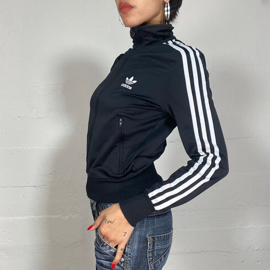 Vintage 2000's Adidas Black and White Zip Up Sweater (XS)