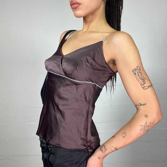 Vintage 2000's Indie Brown Satin V-Neck Top (S)