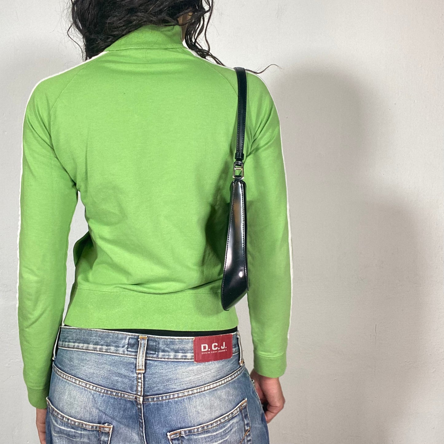 Vintage 2000's Pepe Jeans Blokette Green Zip Up Sweater with Deep Green & White Trim Detail (S)