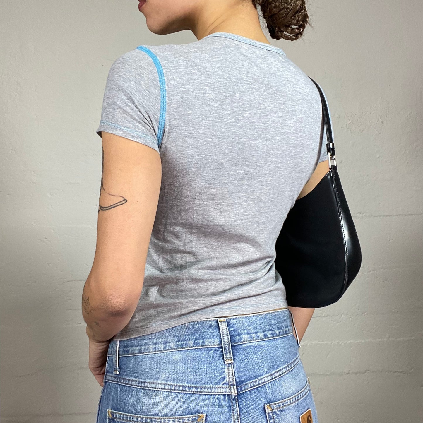 Vintage 2000's Playboy Grey Top with Blue Brand Print Detail (S)