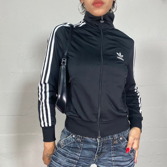 Vintage 2000's Adidas Black and White Zip Up Sweater (XS)