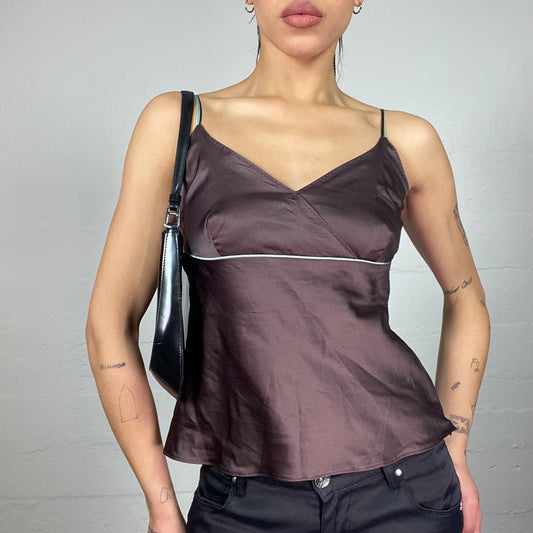 Vintage 2000's Indie Brown Satin V-Neck Top (S)