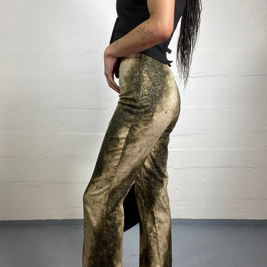 Vintage 90's The Nanny Beige and Green High Waist Pants with Tie Dye Print (XS)