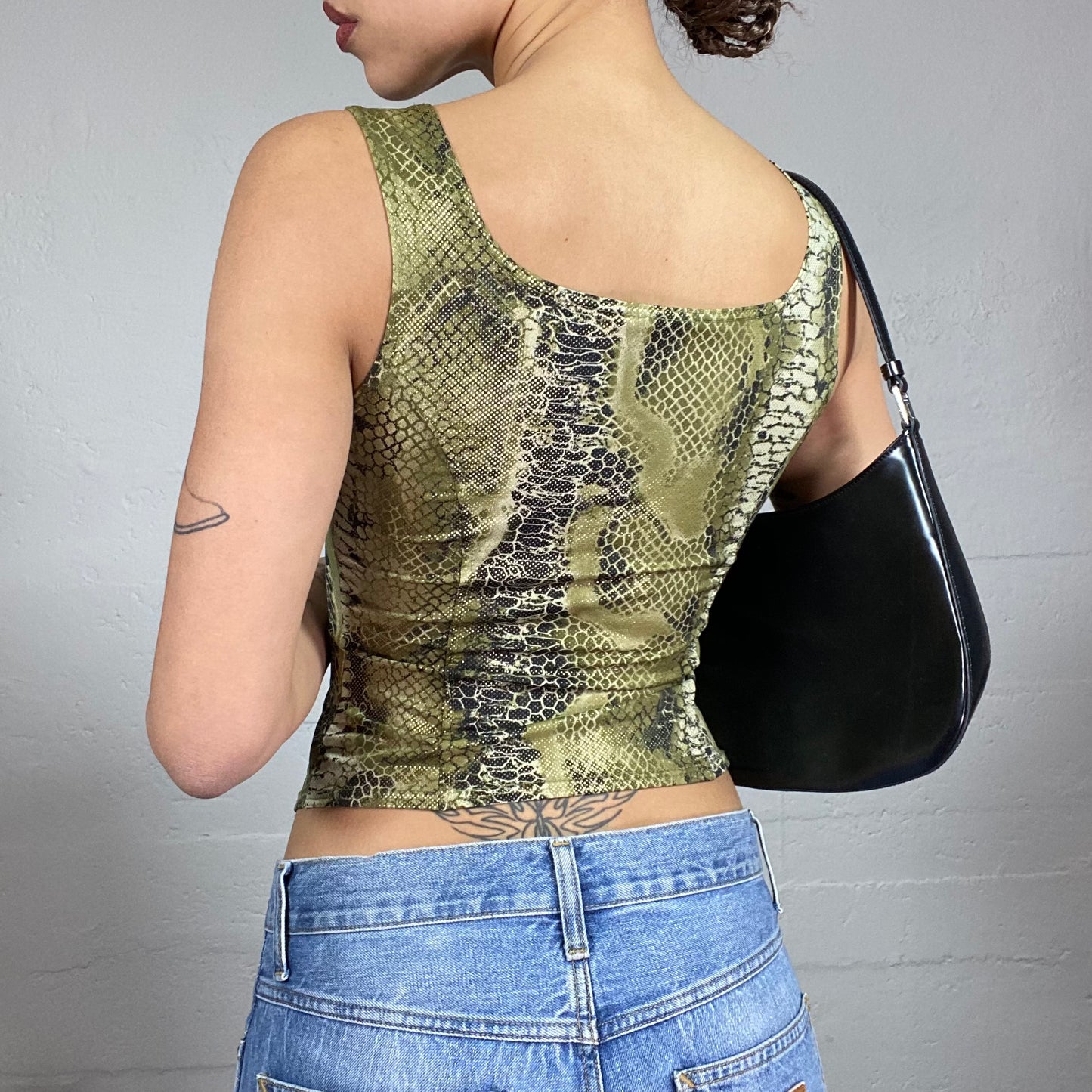 Vintage 2000's Sade Girl Khaki Corset Top with Python Print (S/M)