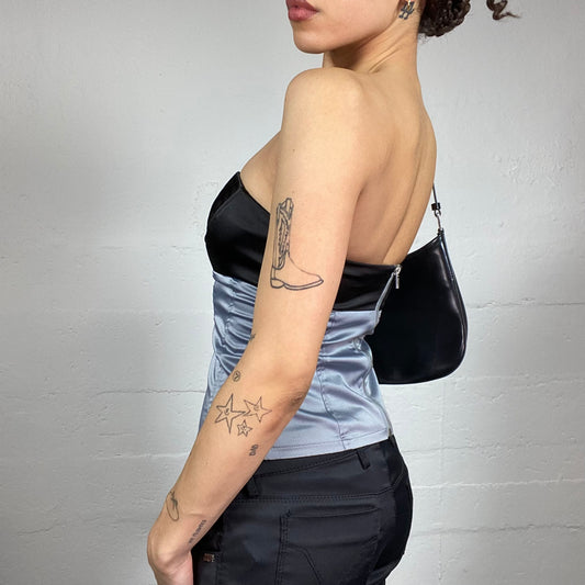 Vintage 2000's Office Girl Grey Satin Strapless Corset Top with Heart Neckline Detail (S)