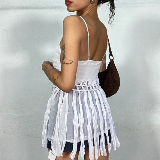 Vintage 90's Festival White Top with Ripped Deconstructed Look (S/M)