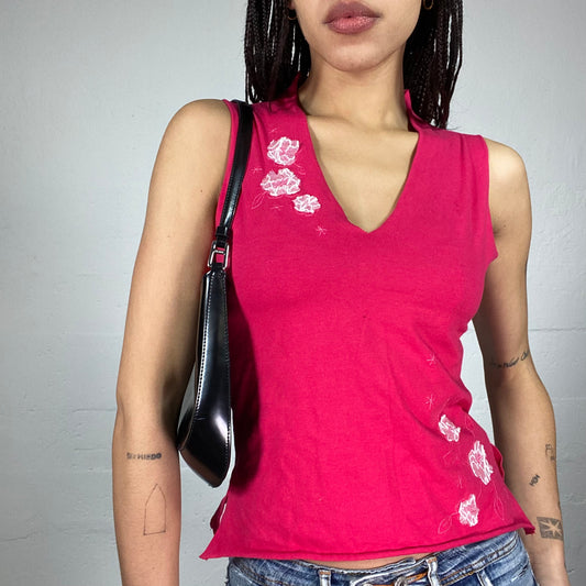 Vintage 2000's Camp Girl Pink Top with Floral Print (S)