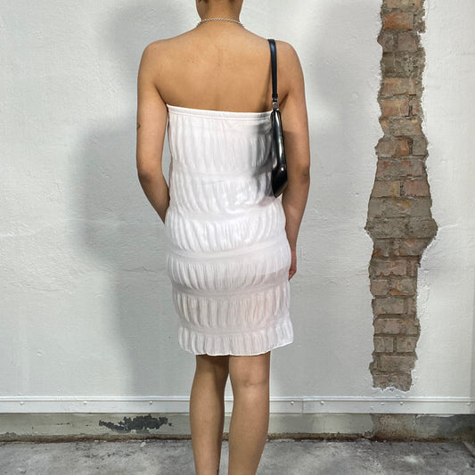 Vintage 2000's Sleaze White Scrunched Tube Midi Dress (S/M)