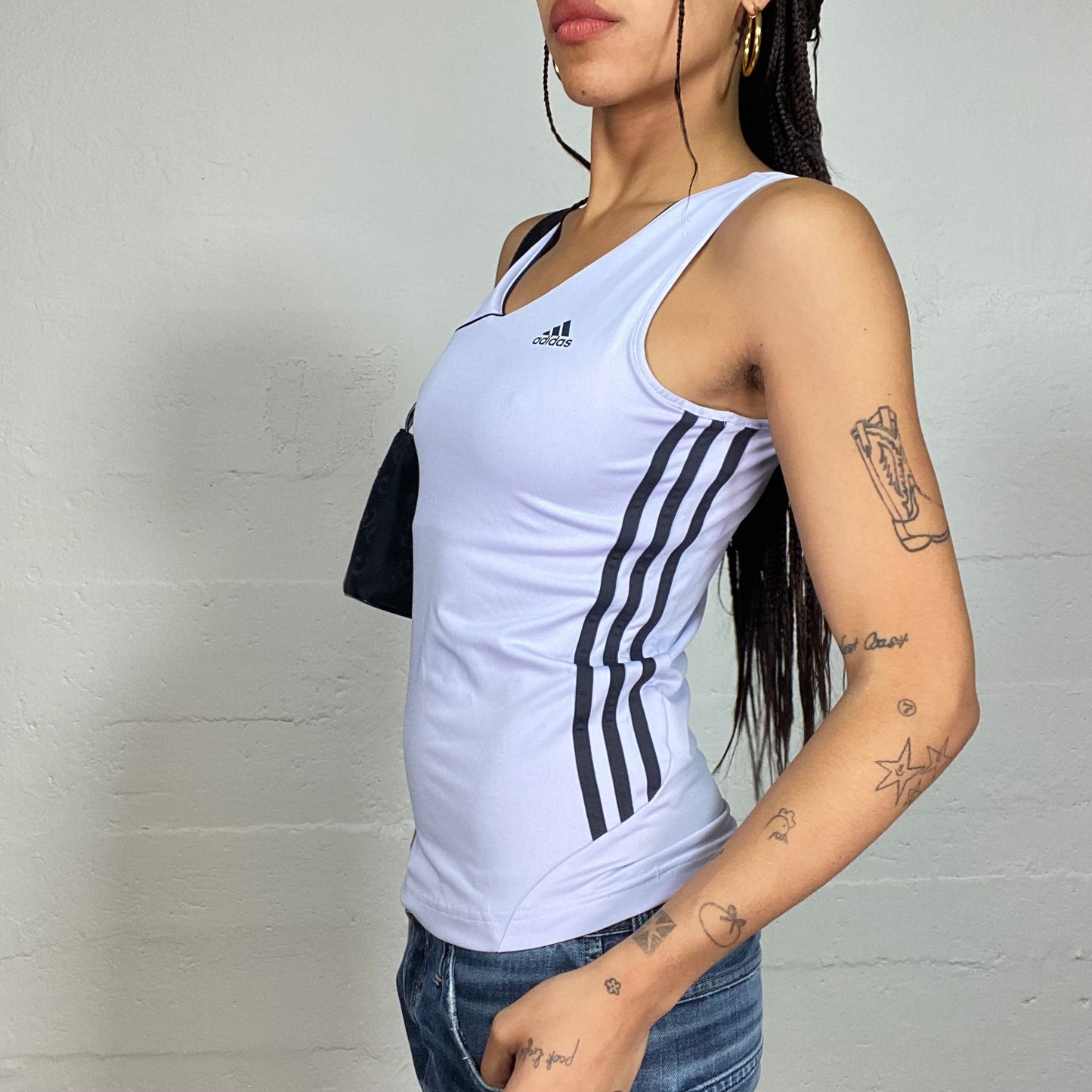 Vintage 2000's Crossed Adidas Sporty Blue Top with Black Brand Trims and Logo Print (S)
