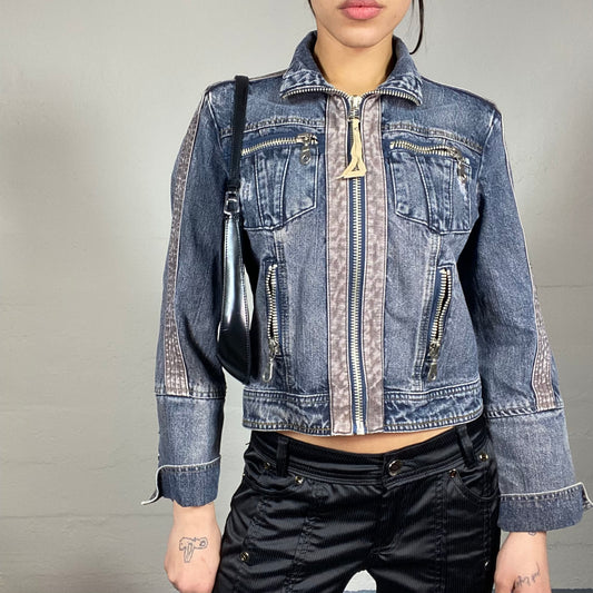 Vintage 90's College Girl Washed Out Denim Short Jacket with Pink Trims Detail (S)