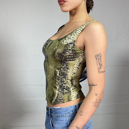 Vintage 2000's Sade Girl Khaki Corset Top with Python Print (S/M)