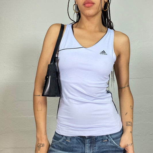 Vintage 2000's Crossed Adidas Sporty Blue Top with Black Brand Trims and Logo Print (S)