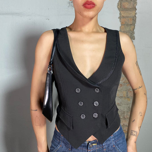 Vintage 2000's Festive Antracite Vest with Glitter Trim (S)