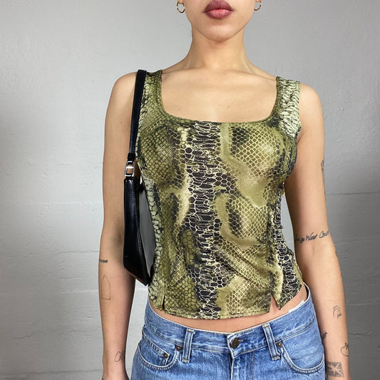 Vintage 2000's Sade Girl Khaki Corset Top with Python Print (S/M)
