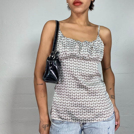 Vintage 2000's Downtown Girl Pearl Grey Top with Black Dots Print (S/M)