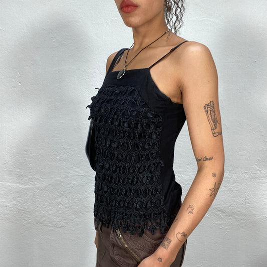 Vintage 90's Hippie Black Crochet Net Top (S)