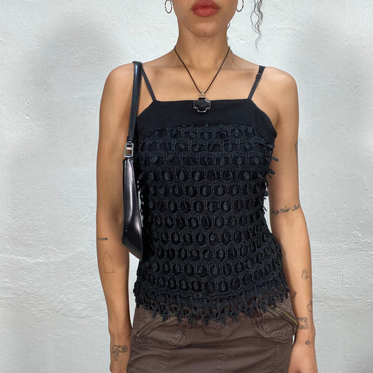 Vintage 90's Hippie Black Crochet Net Top (S)