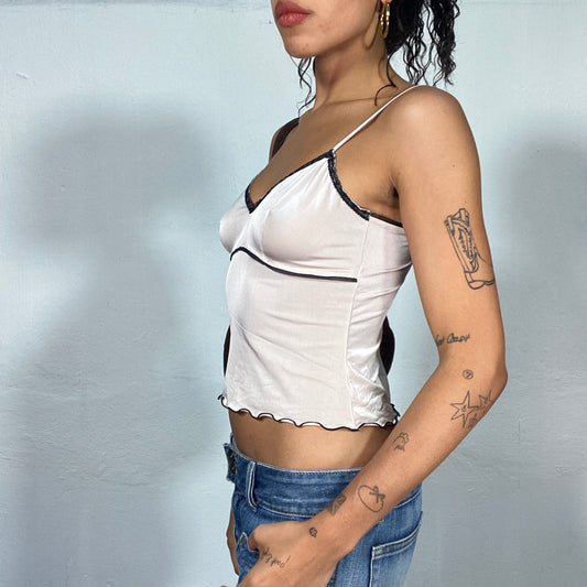 Vintage 2000's Romantic V-Neck Cami Top with Noir Accents (S)