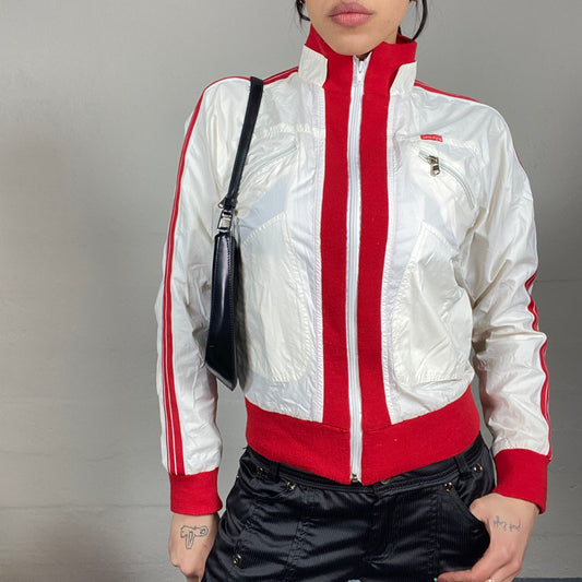 Vintage 2000's Guido White Short Coat with Zips and Red Trims Detail (S/M)