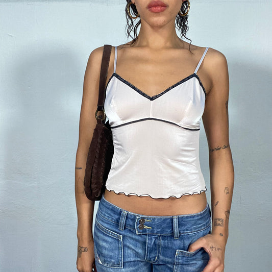 Vintage 2000's Romantic V-Neck Cami Top with Noir Accents (S)