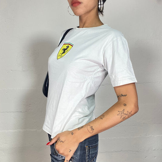Vintage 2000's Ferrari Sporty White Oversized Tee with Brand Logo Print (L)