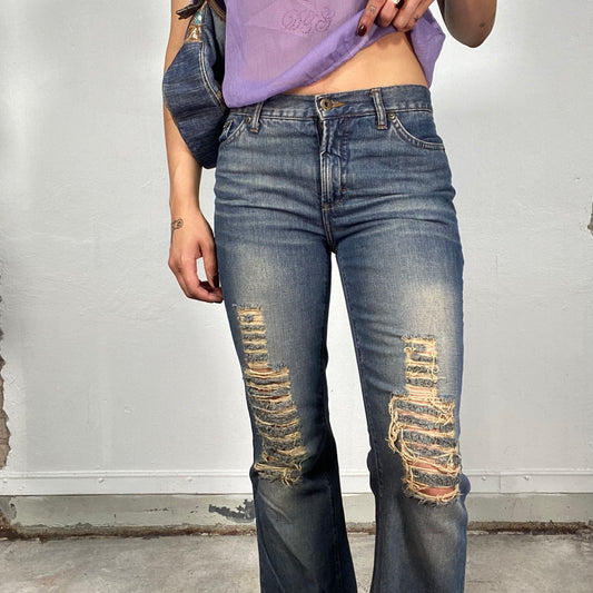 Vintage 2000's Dolce & Gabbana Flared Ripped Boot Cut Jeans (S)