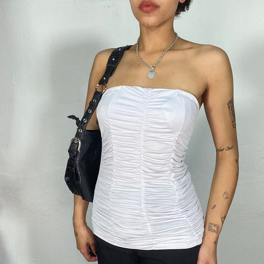 Vintage 2000's Coquette White Scrunch Tube Top (S)