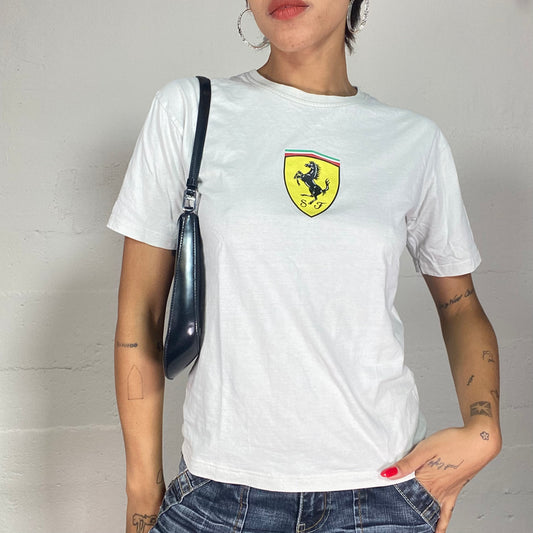 Vintage 2000's Ferrari Sporty White Oversized Tee with Brand Logo Print (L)