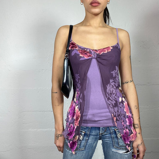 Vintage 90's Morgan Spring Queen Purple Layered Top with Floral Print (S)