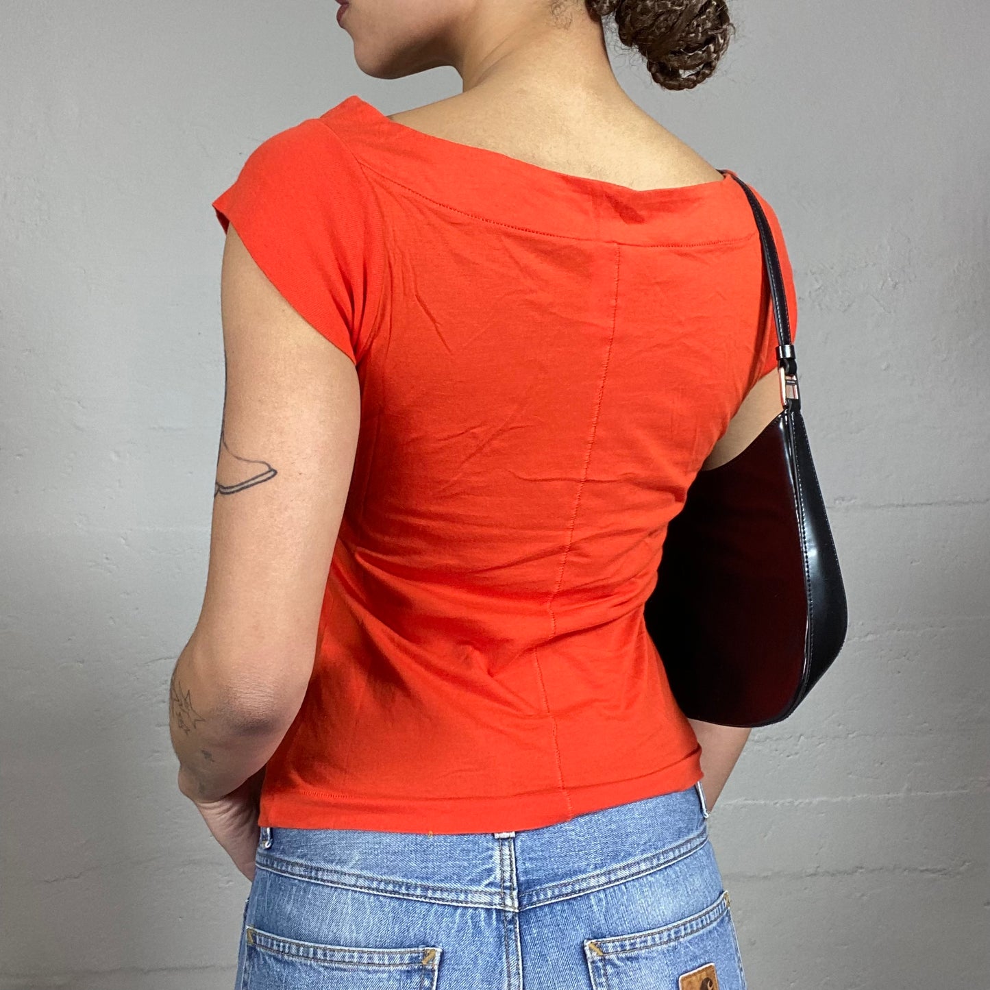 Vintage 2000's Diesel Downtown Girl Orange Top with Floral Print (S)