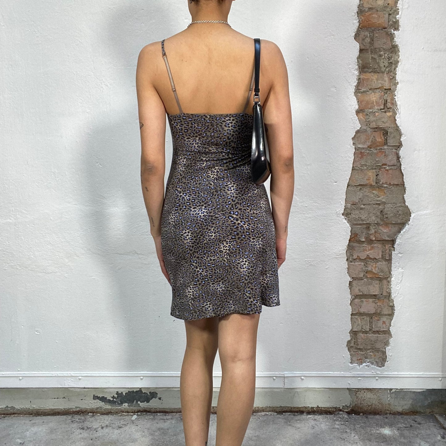 Vintage 2000's Grunge Grey Leo Print Stretchy Cami Dress (S)