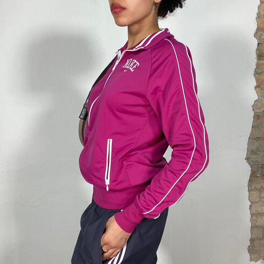 Vintage 2000's Nike Magenta Zip Up Sweater with White Details (S/M)