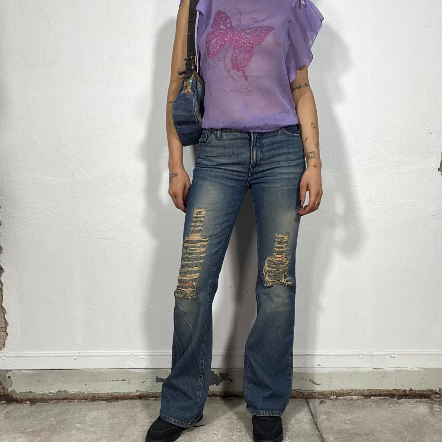 Vintage 2000's Dolce & Gabbana Flared Ripped Boot Cut Jeans (S)