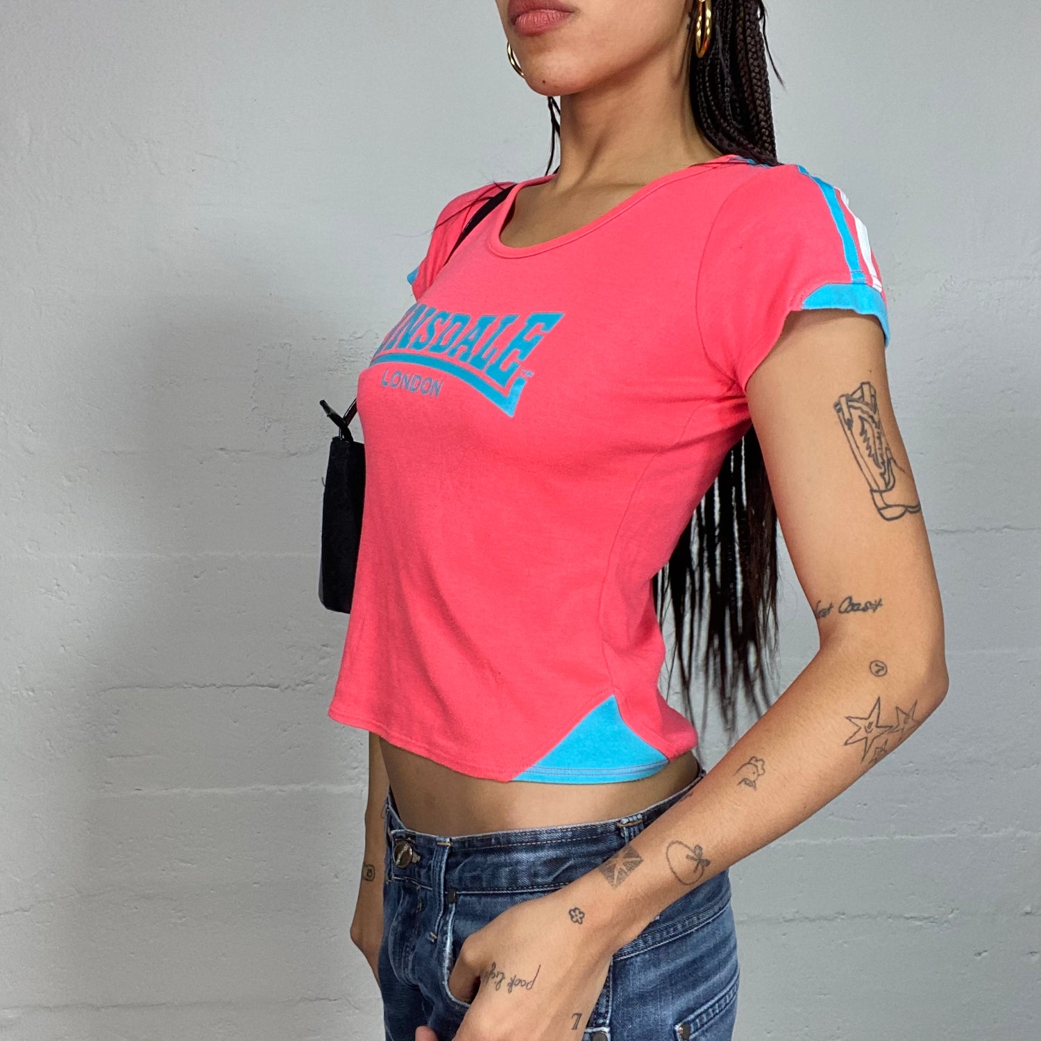 Vintage 2000's Lonsdale Sporty Salmon Pink Top with Blue Brand