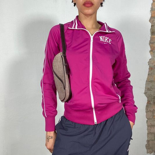 Vintage 2000's Nike Magenta Zip Up Sweater with White Details (S/M)