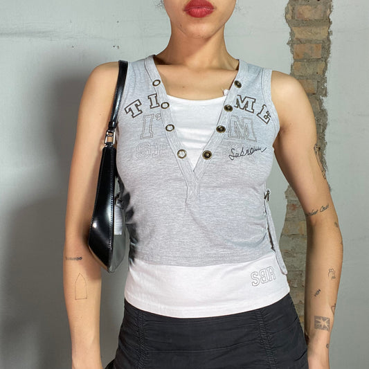 Vintage 90's Street Style Grey Sporty Tank Top with Bras Buttons (XS)