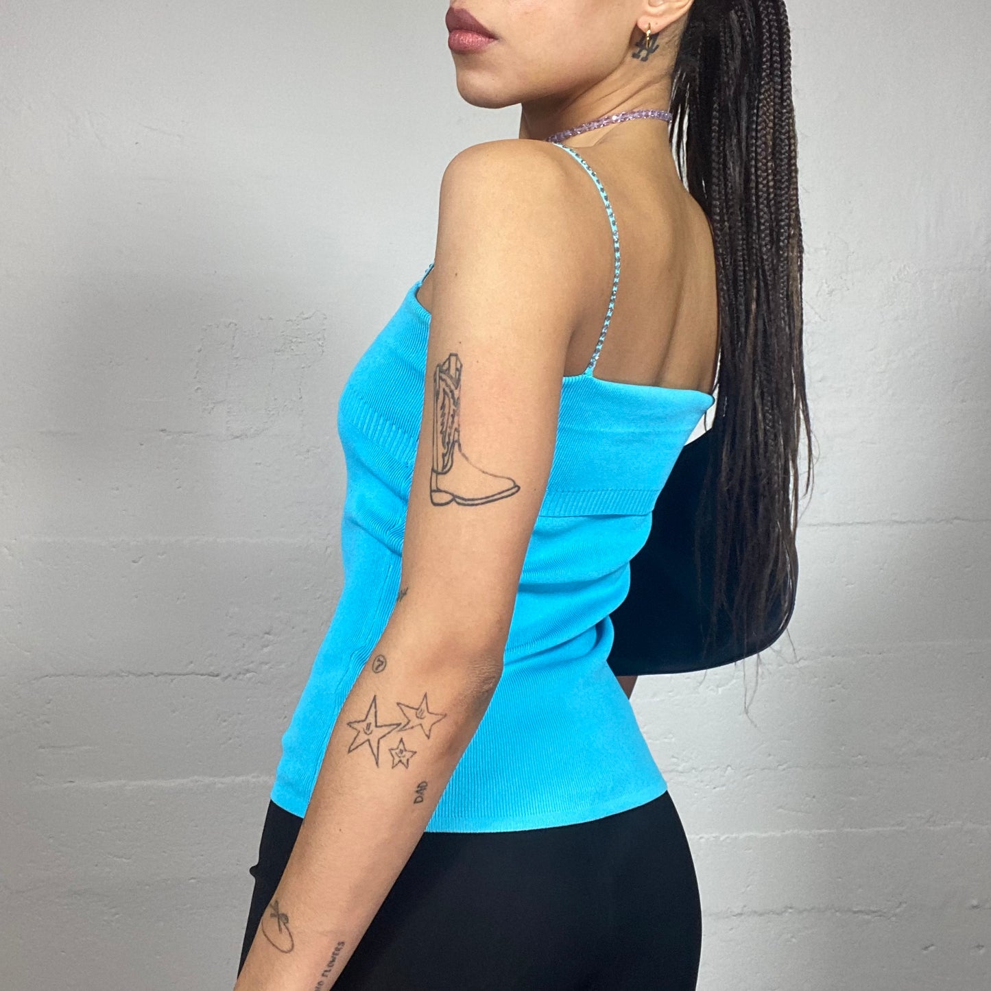 Vintage 2000's Lizzie McGuire Aqua Blue Tank Top with Strass Detail (S)